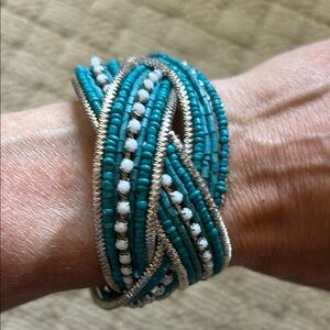 Elegant Turquoise and Silver Beaded Bracelet